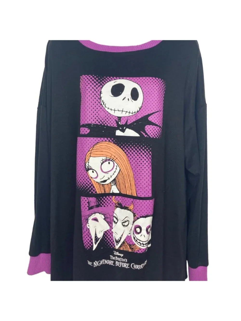 Disneys Nightmare Before Christmas Sleep Shirt Womens XL Lounge Top Black Purple - Picture 2 of 7